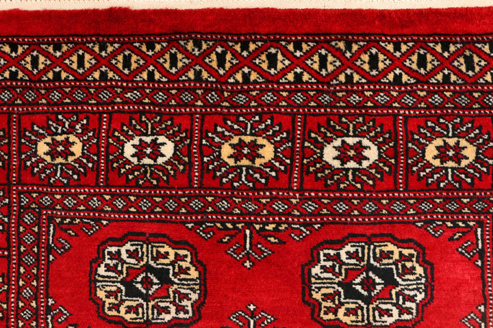 Red Pakistani Bokhara Rug 3' x 5'4" Hand-Knotted | No. QA69357