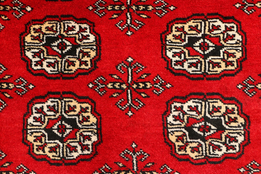 Red Pakistani Bokhara Rug 3' x 5'4" Hand-Knotted | No. QA69357