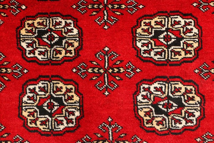 Red Pakistani Bokhara Rug 3' x 5'4" Hand-Knotted | No. QA69357