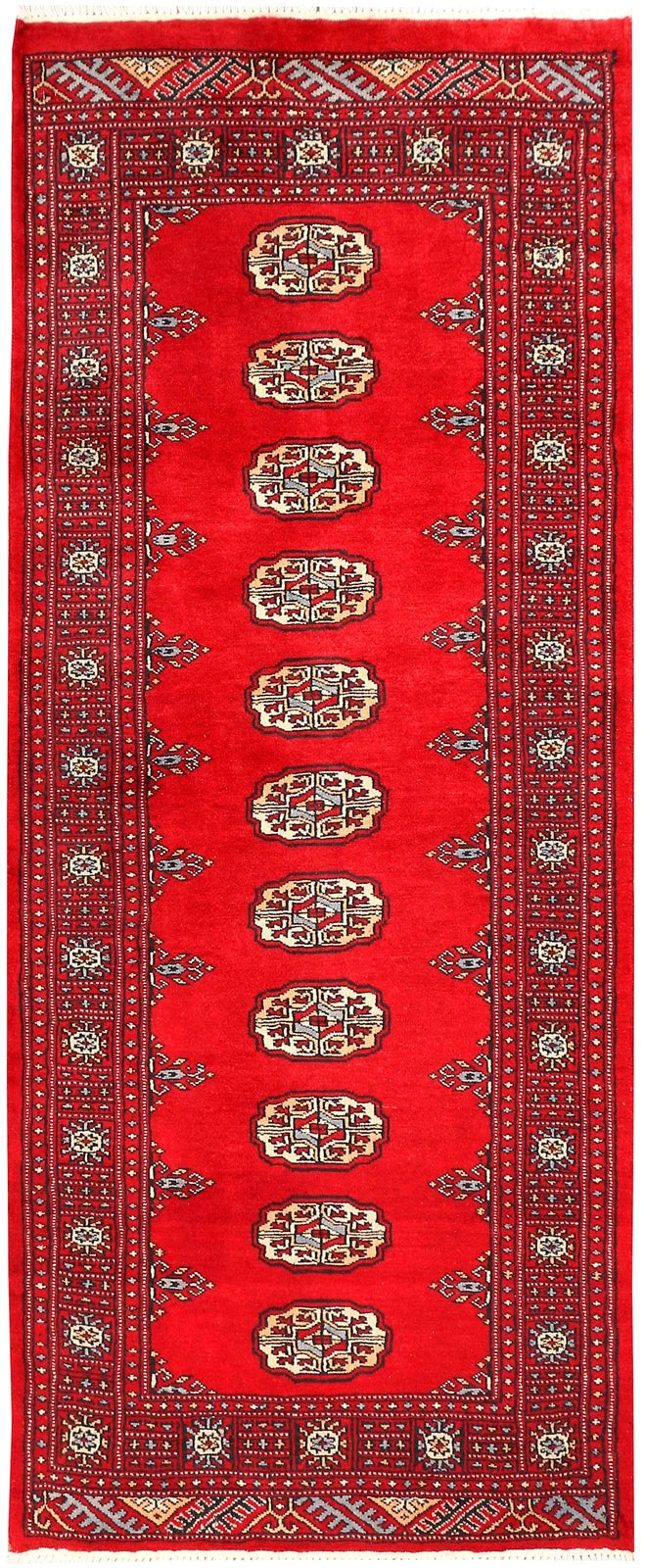 Red Pakistani Bokhara Rug 2' 6" x 6' 3" Hand-Knotted | No. QA69479