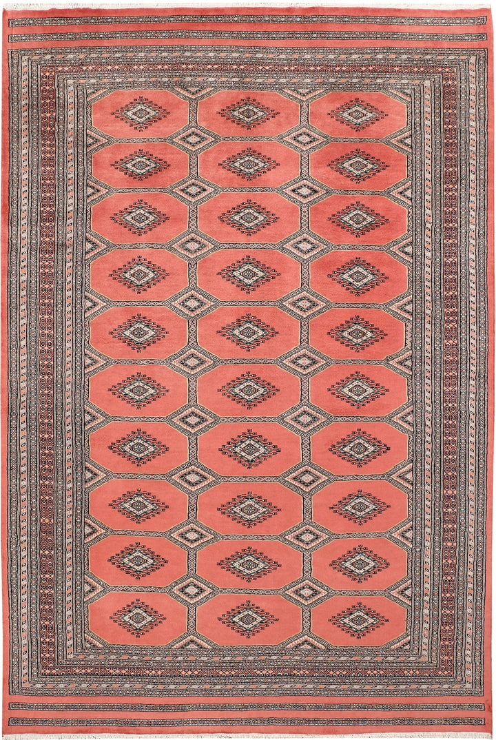 Salmon Pakistani Jaldar Rug 6' 7" x 9' 10" Hand-Knotted | No. QA69485