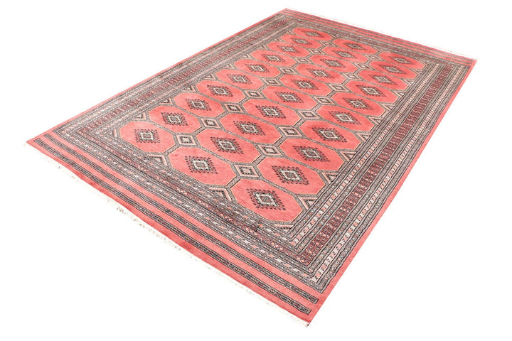 Salmon Pakistani Jaldar Rug 6' 7" x 9' 10" Hand-Knotted | No. QA69485