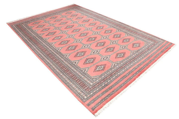 Salmon Pakistani Jaldar Rug 6' 7" x 9' 10" Hand-Knotted | No. QA69485