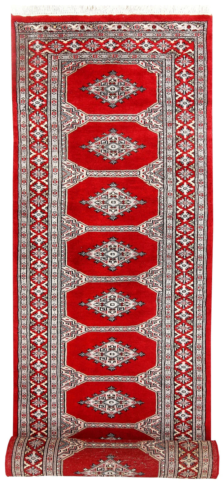 Red Pakistani Jaldar Rug 2' 7" x 10' 9" Hand-Knotted | No. QA69488
