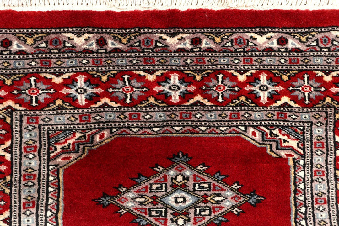 Red Pakistani Jaldar Rug 2' 7" x 10' 9" Hand-Knotted | No. QA69488