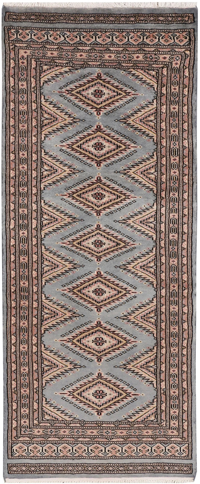 Grey Pakistani Jaldar Rug 2' x 5' 7" Hand-Knotted | No. QA69531