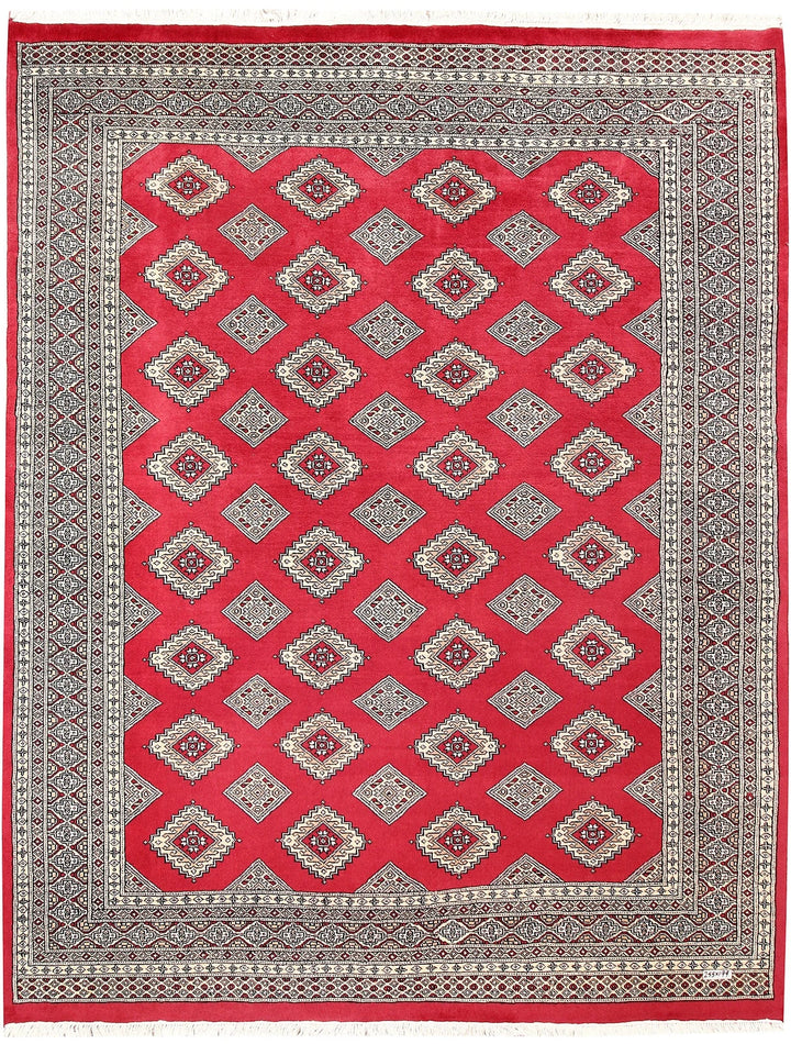 Firebrick Red Pakistani Jaldar Rug 6' 6" x 8' 4" Hand-Knotted | No. QA69553