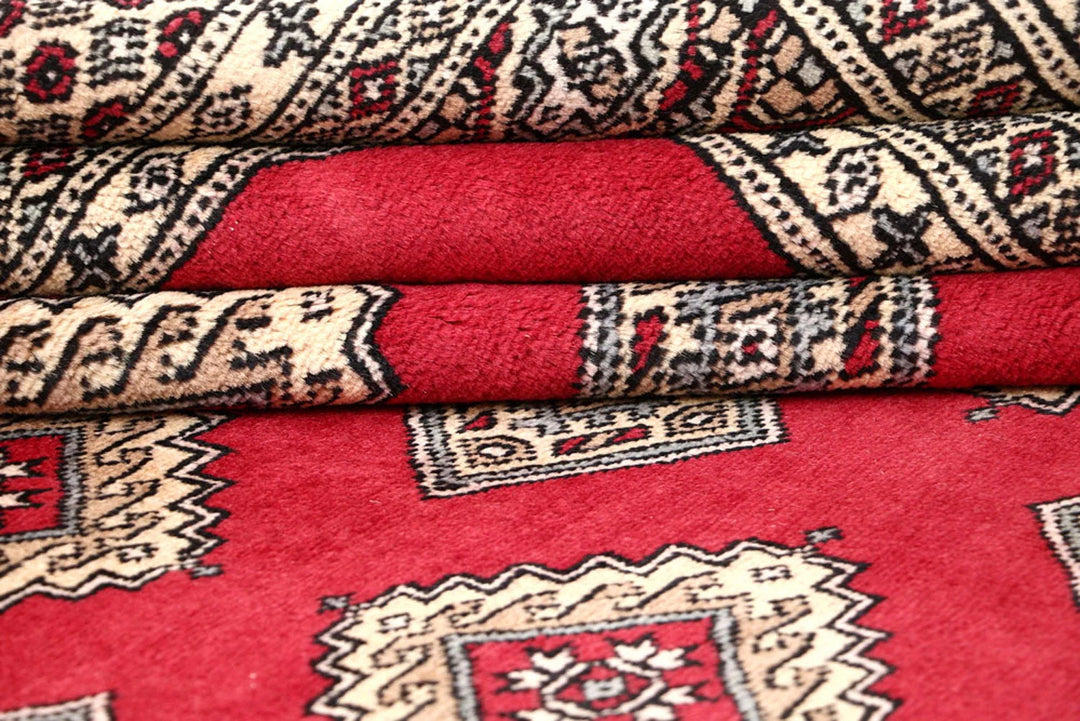 Firebrick Red Pakistani Jaldar Rug 6' 6" x 8' 4" Hand-Knotted | No. QA69553