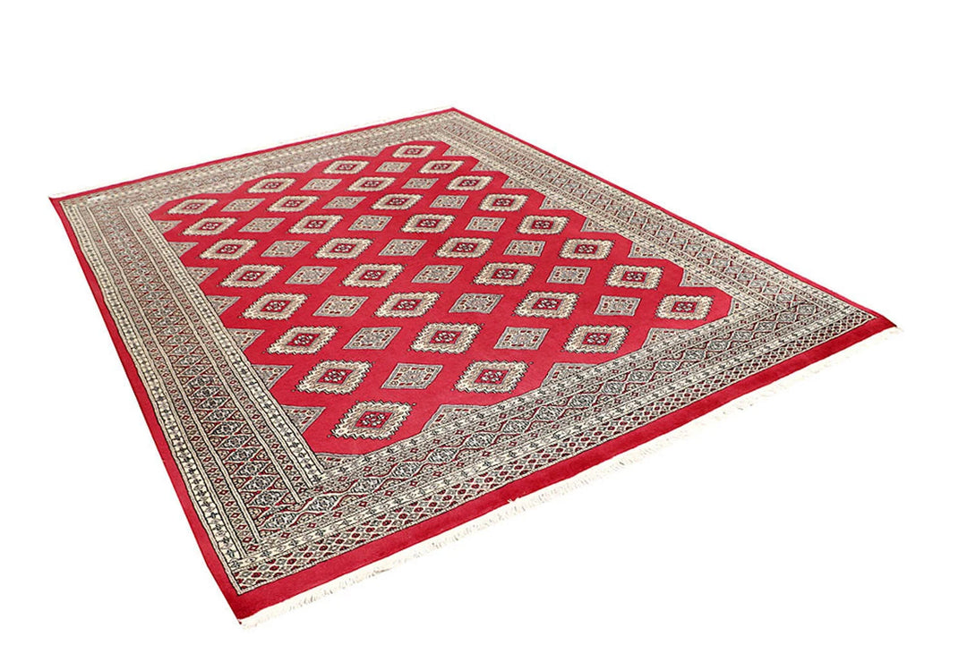 Firebrick Red Pakistani Jaldar Rug 6' 6" x 8' 4" Hand-Knotted | No. QA69553