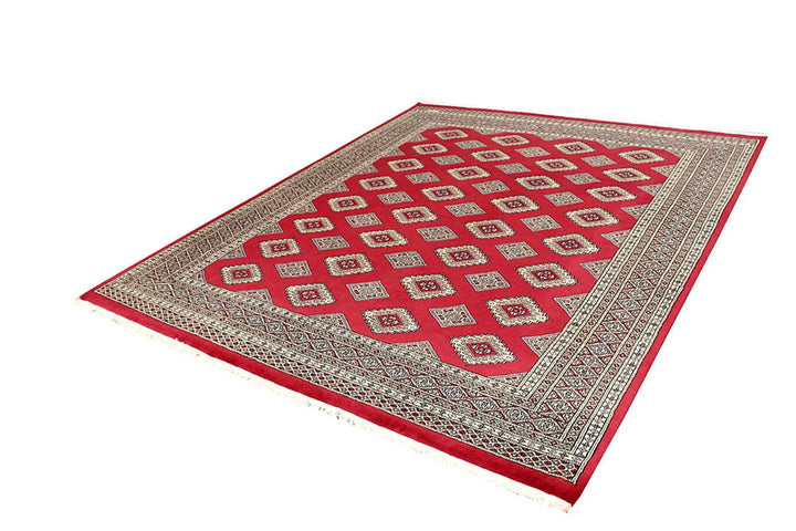 Firebrick Red Pakistani Jaldar Rug 6' 6" x 8' 4" Hand-Knotted | No. QA69553