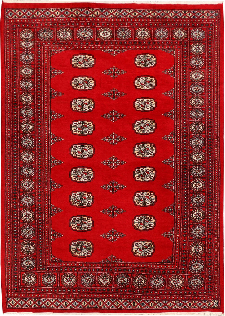 Red Pakistani Bokhara Rug 4' 5" x 6' " Hand-Knotted | No. QA69581