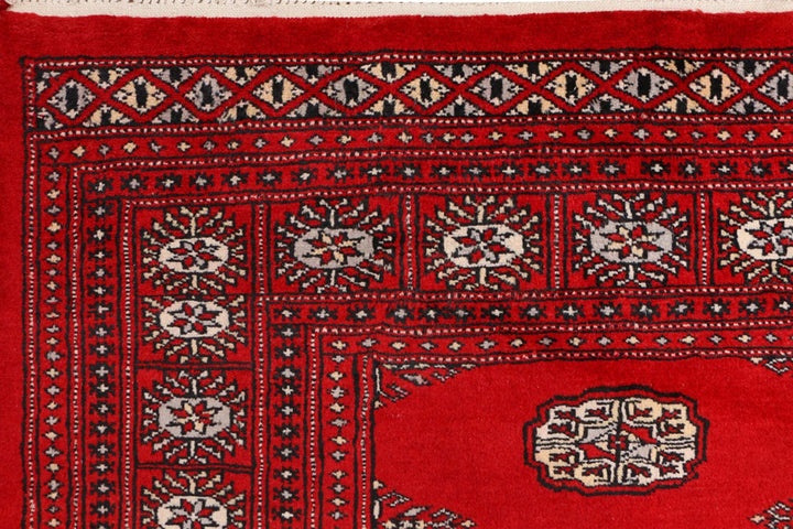 Red Pakistani Bokhara Rug 4' 5" x 6' " Hand-Knotted | No. QA69581