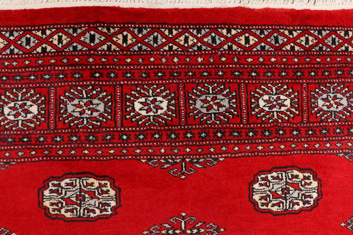 Red Pakistani Bokhara Rug 4' 5" x 6' " Hand-Knotted | No. QA69581