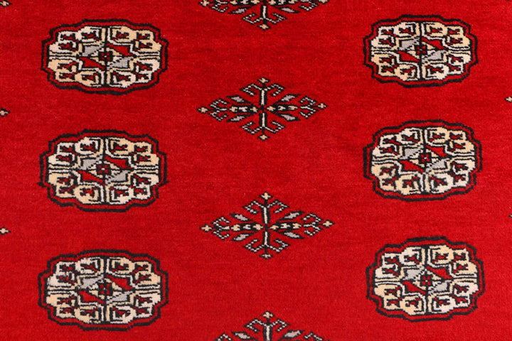 Red Pakistani Bokhara Rug 4' 5" x 6' " Hand-Knotted | No. QA69581