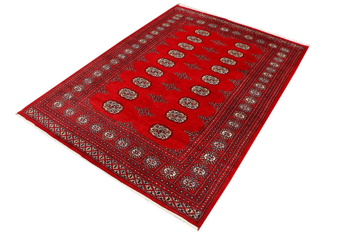 Red Pakistani Bokhara Rug 4' 5" x 6' " Hand-Knotted | No. QA69581