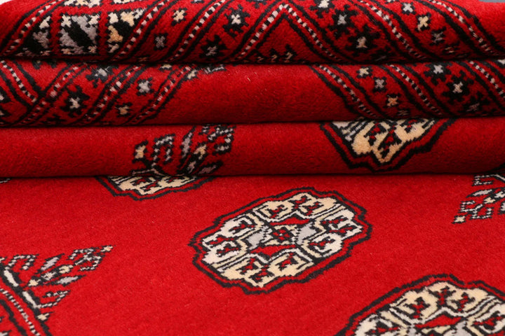 Red Pakistani Bokhara Rug 4' 5" x 6' " Hand-Knotted | No. QA69581
