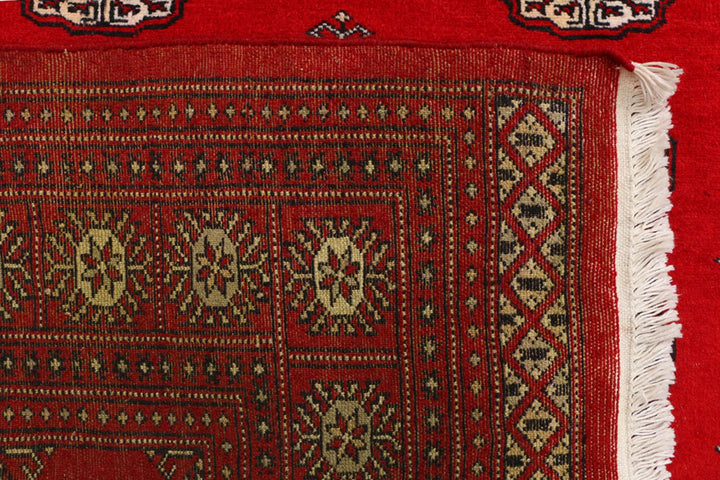 Red Pakistani Bokhara Rug 4' 5" x 6' " Hand-Knotted | No. QA69581