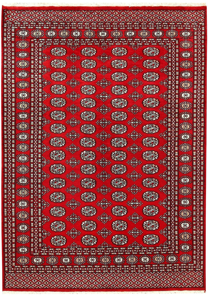 Red Pakistani Bokhara Rug 5' 2" x 7' 3" Hand-Knotted | No. QA69612