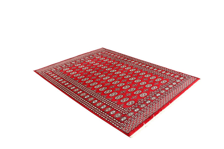Red Pakistani Bokhara Rug 5' 2" x 7' 3" Hand-Knotted | No. QA69612