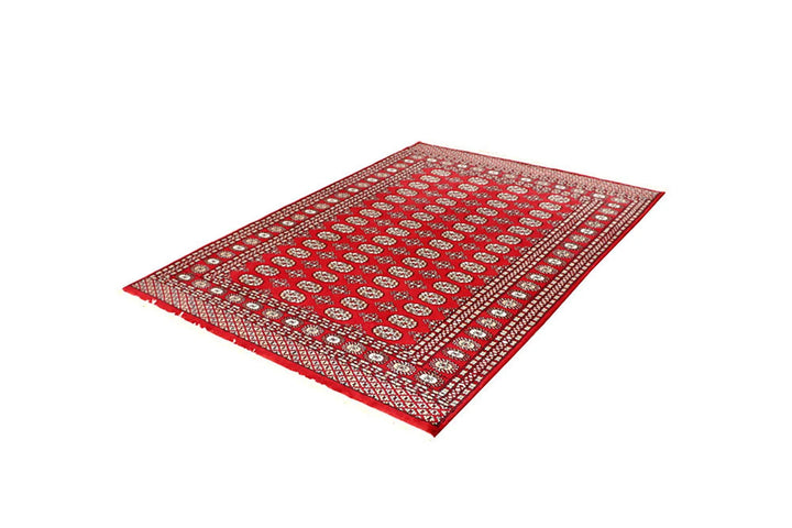 Red Pakistani Bokhara Rug 5' 2" x 7' 3" Hand-Knotted | No. QA69612