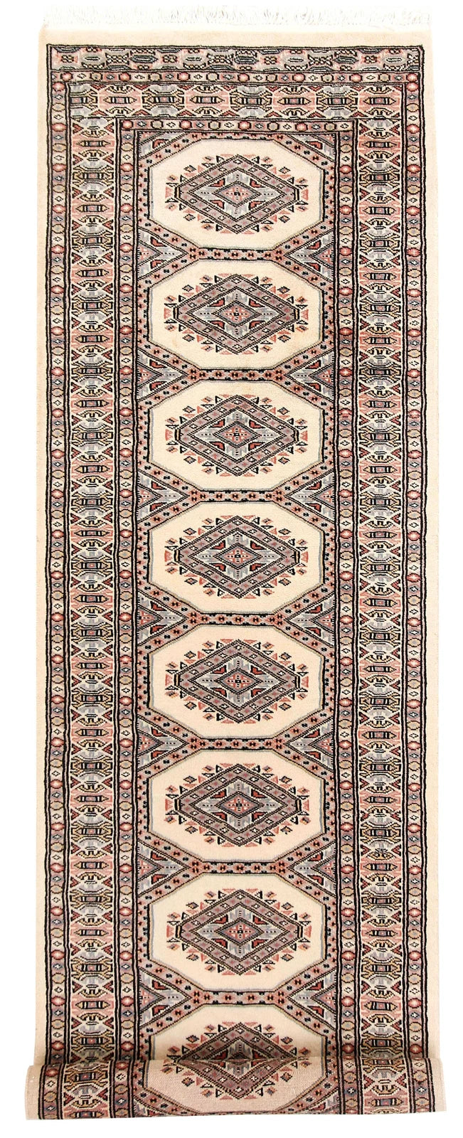 Antique White Pakistani Jaldar Runner 2' 4" x 8' 6" Hand-Knotted | No. QA69624