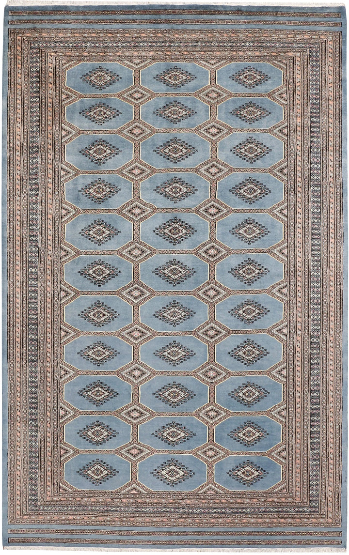 Light Slate Grey Pakistani Jaldar Rug 6' 6" x 10' 5" Hand-Knotted | No. QA69784