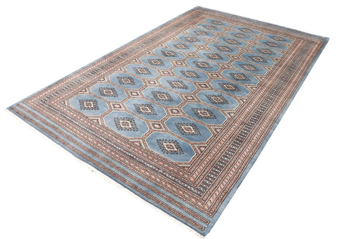 Light Slate Grey Pakistani Jaldar Rug 6' 6" x 10' 5" Hand-Knotted | No. QA69784