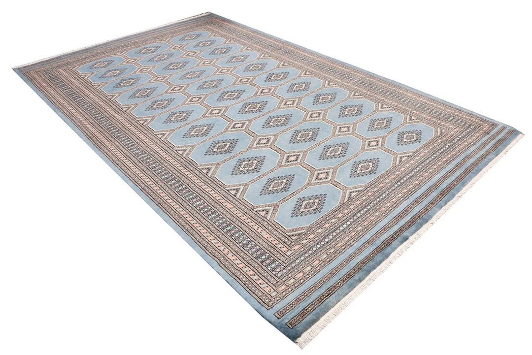 Light Slate Grey Pakistani Jaldar Rug 6' 6" x 10' 5" Hand-Knotted | No. QA69784
