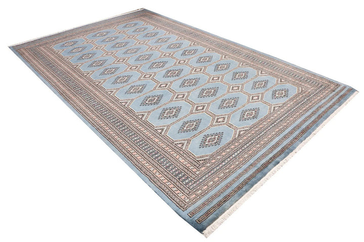 Light Slate Grey Pakistani Jaldar Rug 6' 6" x 10' 5" Hand-Knotted | No. QA69784
