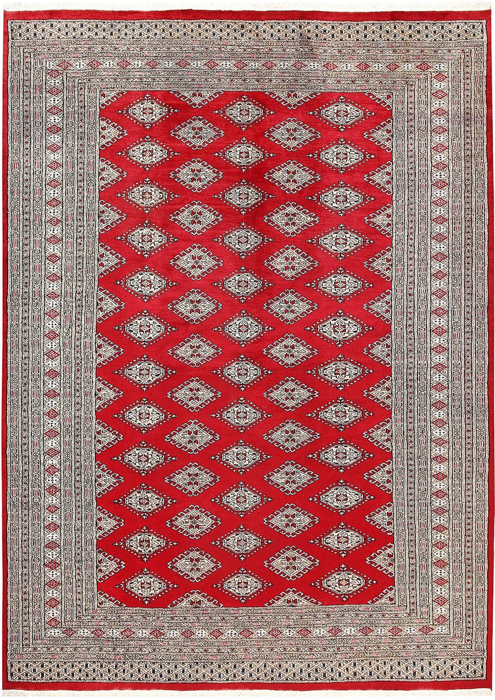 Red Pakistani Jaldar Rug 6' 4" x 9' 1" Hand-Knotted | No. QA69798