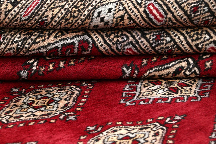 Red Pakistani Jaldar Rug 6' 4" x 9' 1" Hand-Knotted | No. QA69798