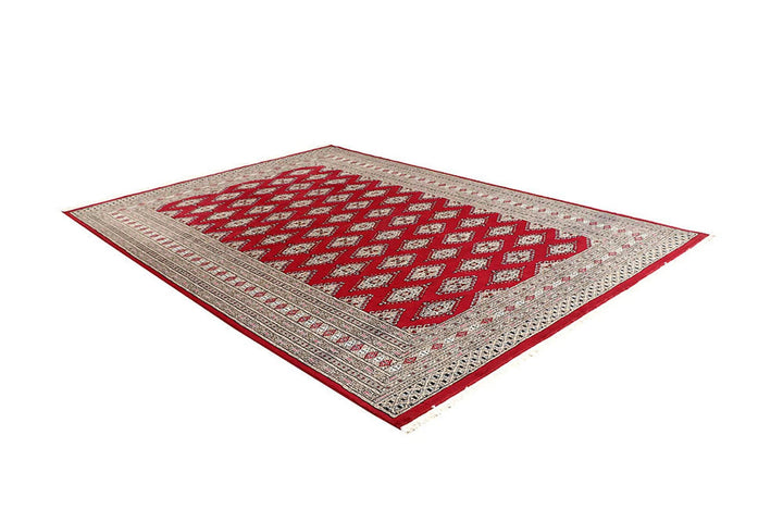 Red Pakistani Jaldar Rug 6' 4" x 9' 1" Hand-Knotted | No. QA69798