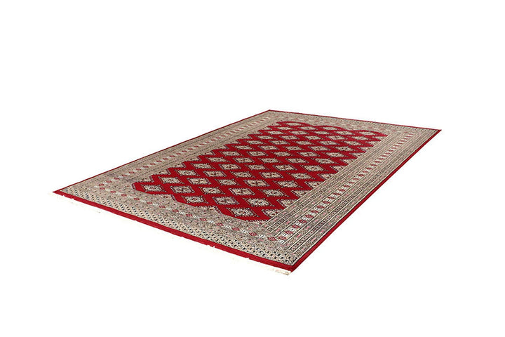 Red Pakistani Jaldar Rug 6' 4" x 9' 1" Hand-Knotted | No. QA69798