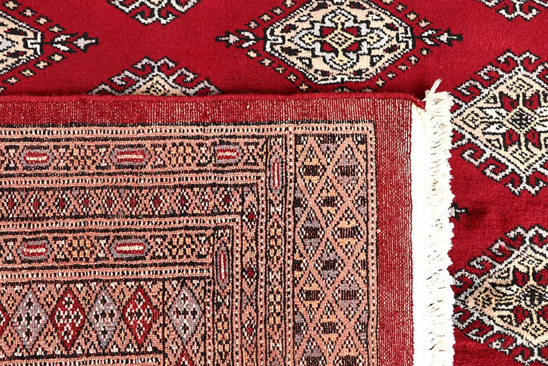 Red Pakistani Jaldar Rug 6' 4" x 9' 1" Hand-Knotted | No. QA69798
