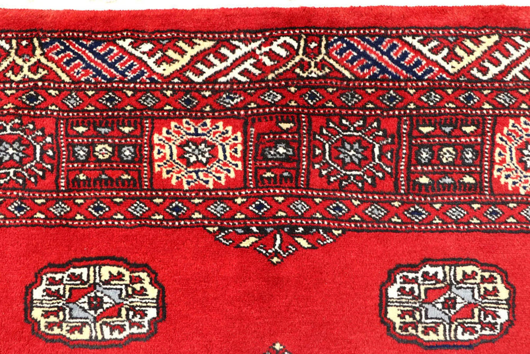 Red Pakistani Bokhara Rug 4' x 5'11" Hand-Knotted | No. QA69990