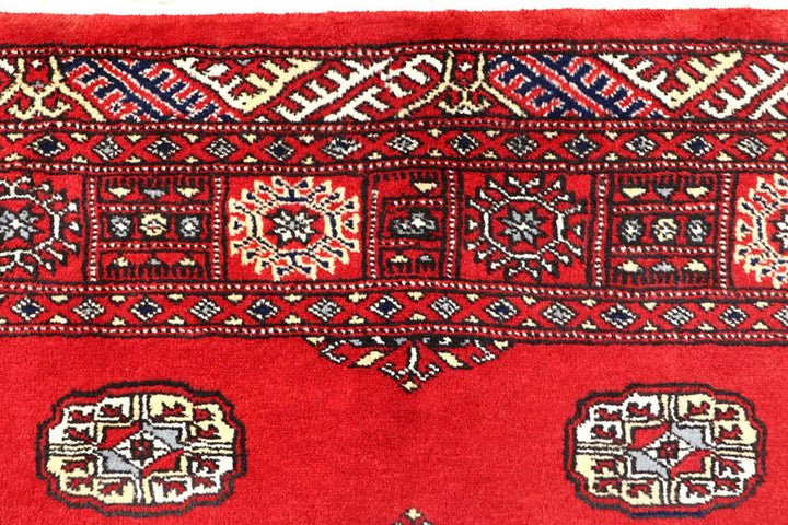 Red Pakistani Bokhara Rug 4' x 5'11" Hand-Knotted | No. QA69990