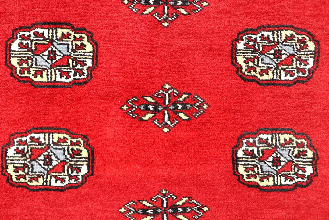 Red Pakistani Bokhara Rug 4' x 5'11" Hand-Knotted | No. QA69990