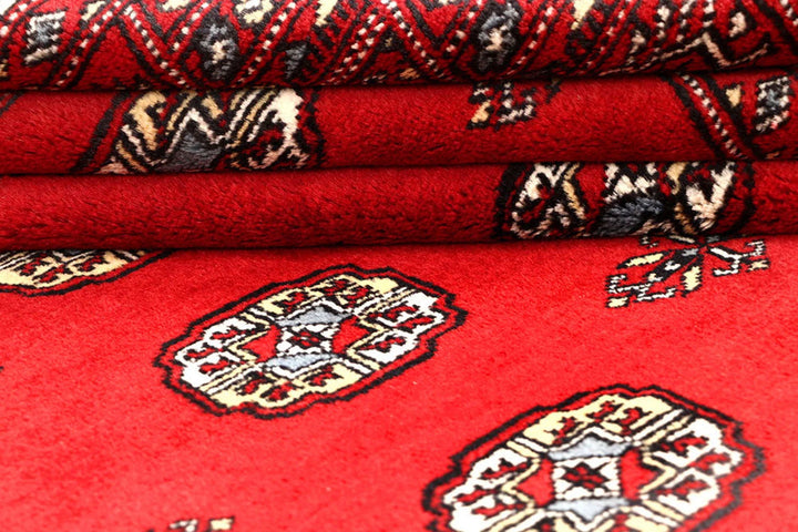 Red Pakistani Bokhara Rug 4' x 5'11" Hand-Knotted | No. QA69990