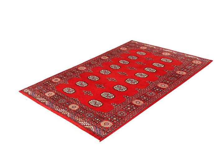 Red Pakistani Bokhara Rug 4' x 5'11" Hand-Knotted | No. QA69990