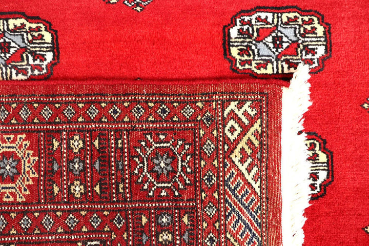 Red Pakistani Bokhara Rug 4' x 5'11" Hand-Knotted | No. QA69990