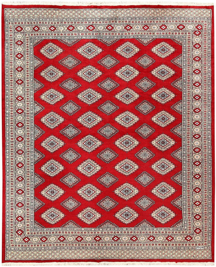 Firebrick Red Pakistani Jaldar Rug 6' 10" x 8' 5" Hand-Knotted | No. QA70126