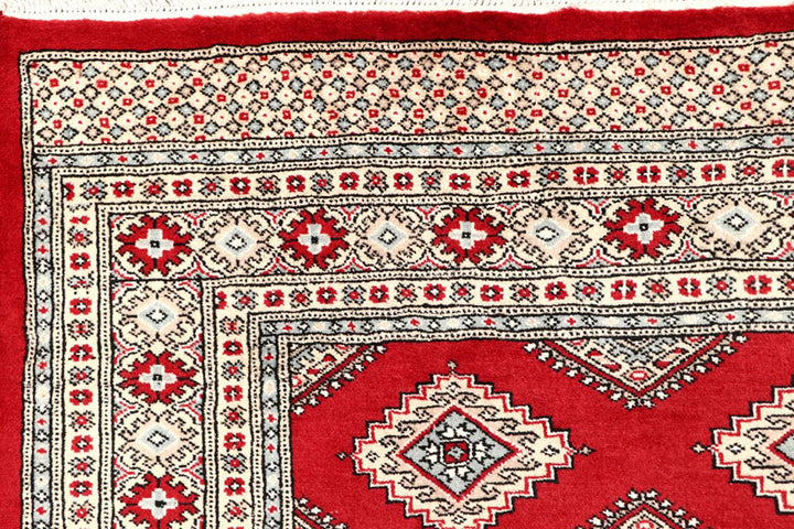 Firebrick Red Pakistani Jaldar Rug 6' 10" x 8' 5" Hand-Knotted | No. QA70126