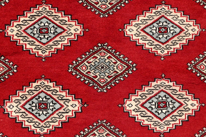 Firebrick Red Pakistani Jaldar Rug 6' 10" x 8' 5" Hand-Knotted | No. QA70126