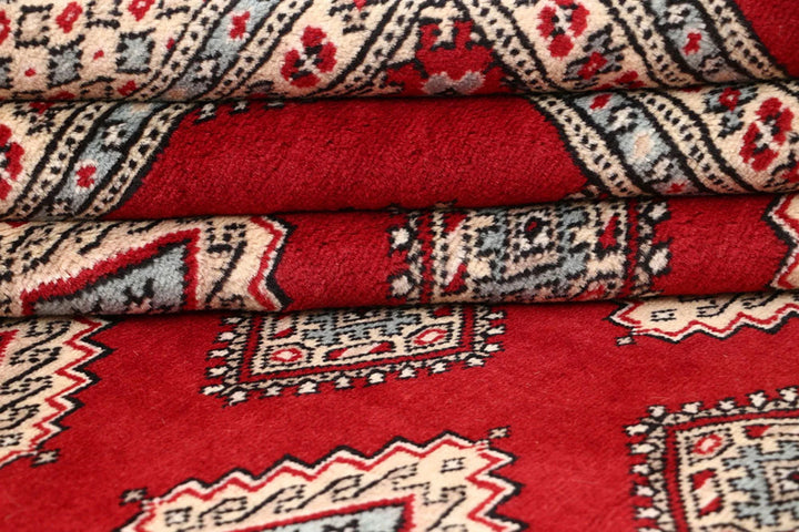Firebrick Red Pakistani Jaldar Rug 6' 10" x 8' 5" Hand-Knotted | No. QA70126