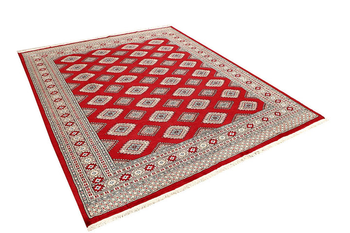 Firebrick Red Pakistani Jaldar Rug 6' 10" x 8' 5" Hand-Knotted | No. QA70126