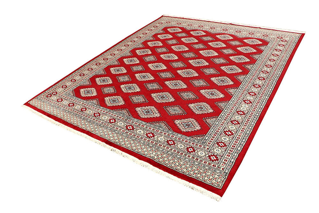 Firebrick Red Pakistani Jaldar Rug 6' 10" x 8' 5" Hand-Knotted | No. QA70126