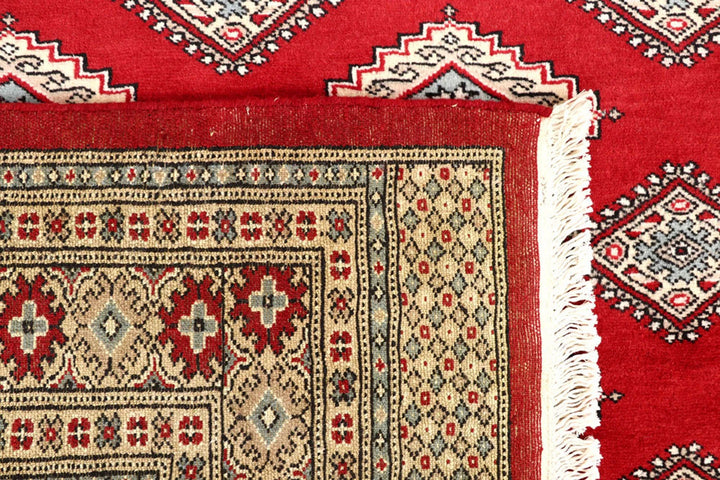 Firebrick Red Pakistani Jaldar Rug 6' 10" x 8' 5" Hand-Knotted | No. QA70126