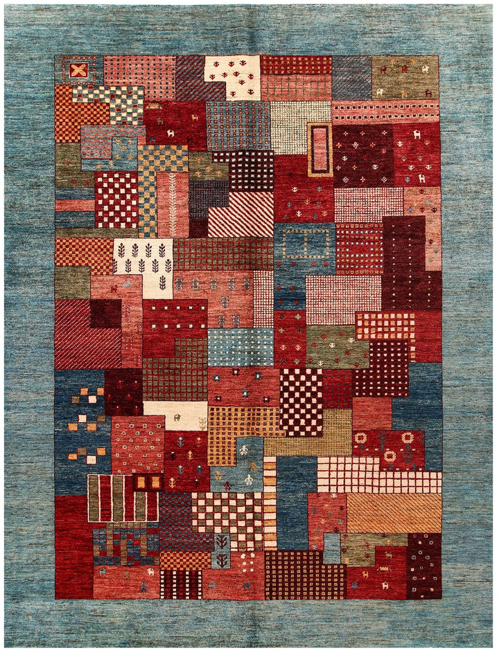Pakistani Gabbeh Rug 9' 1" x 11' 7" Hand-Knotted | No. QA70135