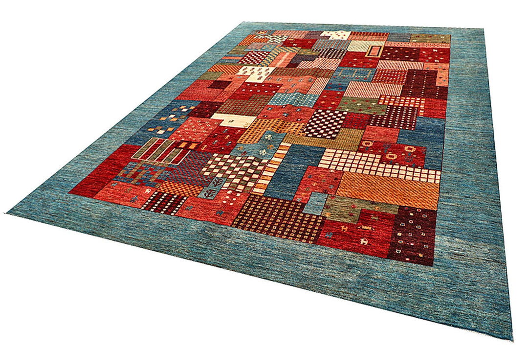 Pakistani Gabbeh Rug 9' 1" x 11' 7" Hand-Knotted | No. QA70135