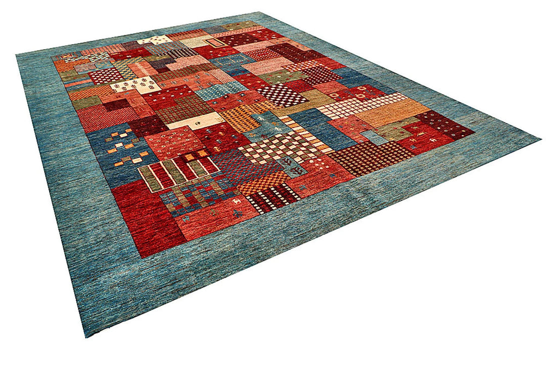 Pakistani Gabbeh Rug 9' 1" x 11' 7" Hand-Knotted | No. QA70135